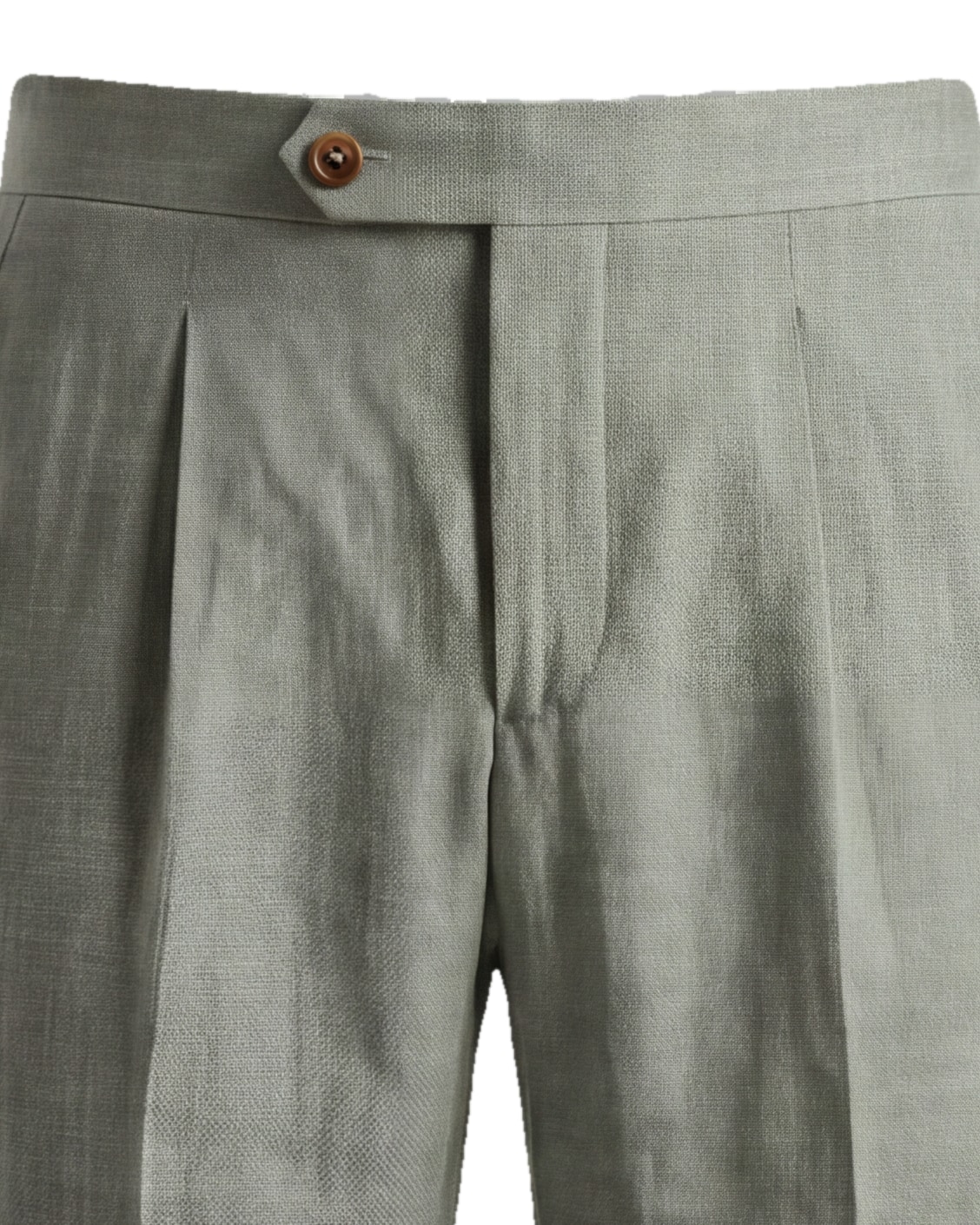 Light Olive Linen Trousers from Brisbane Moss, waistband detail
