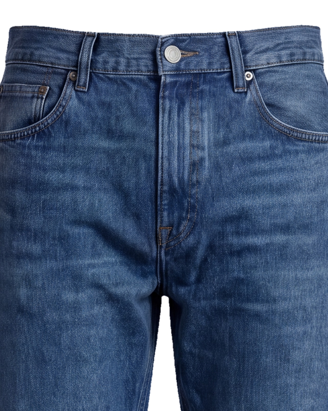 Washed Mid-Blue Wide Leg Jeans, waistband detail