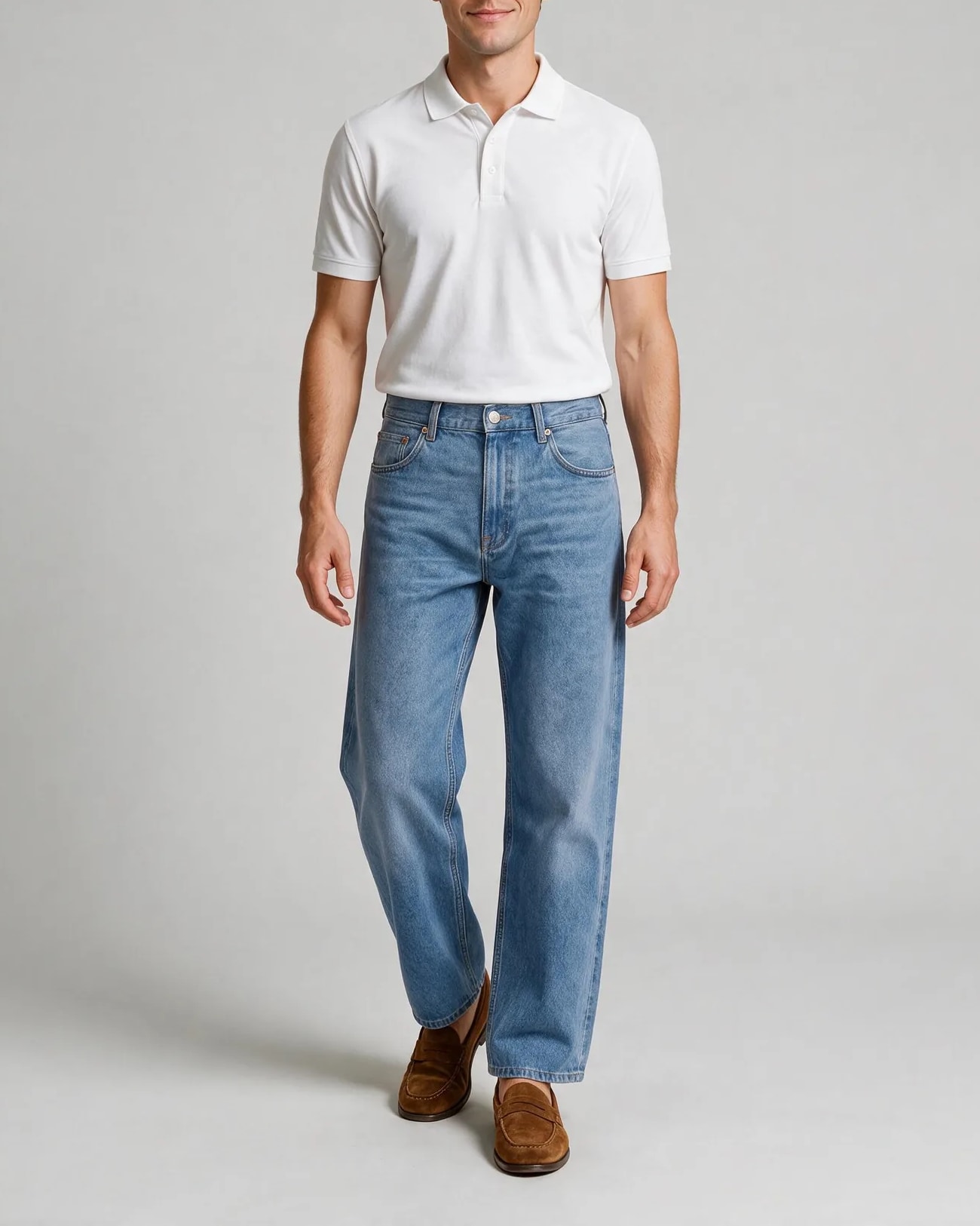 Lyseblå wide leg jeans, på model