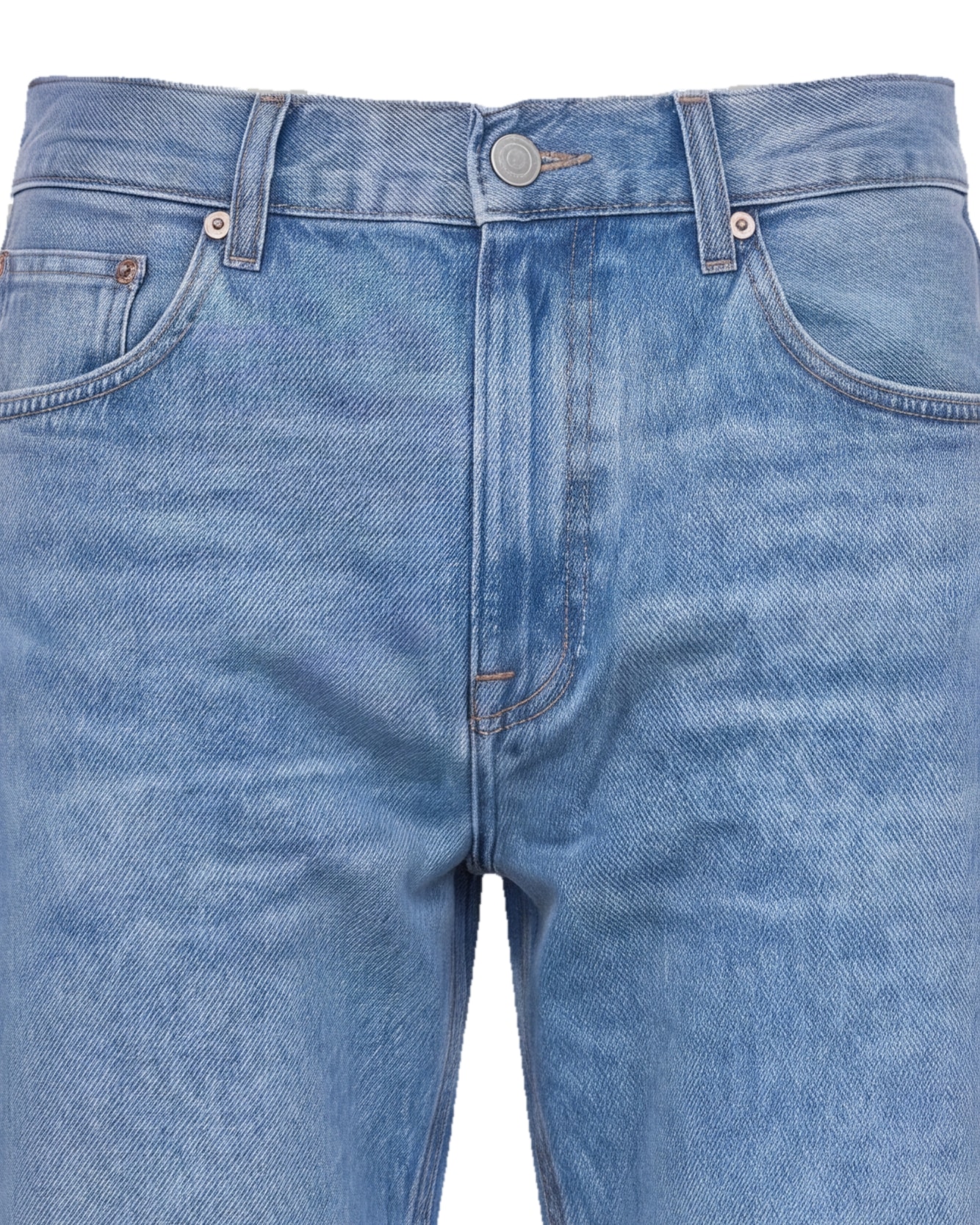 Lyseblå wide leg jeans, detalje af linningen