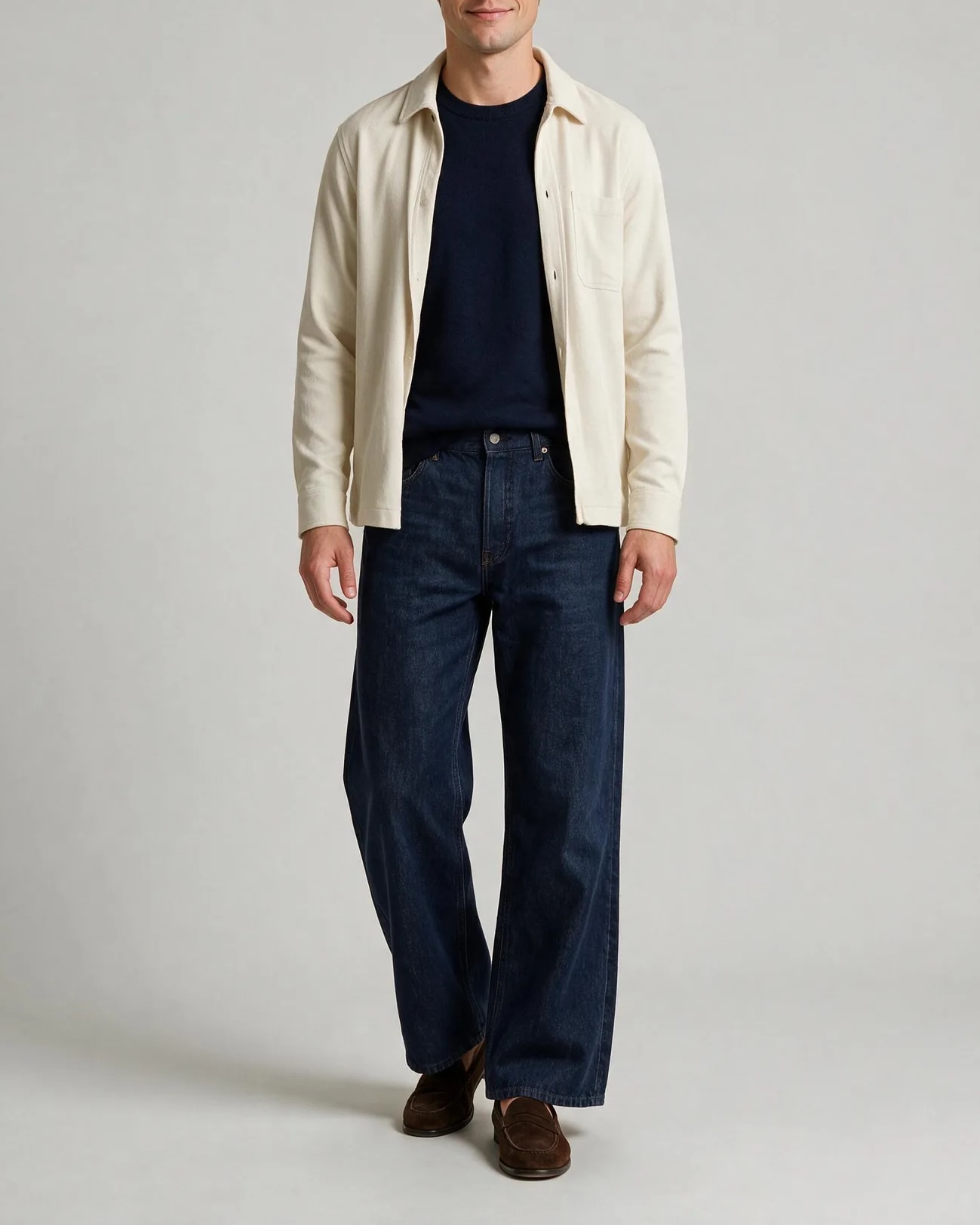 Beige Bomuld Shirt Jacket, på model