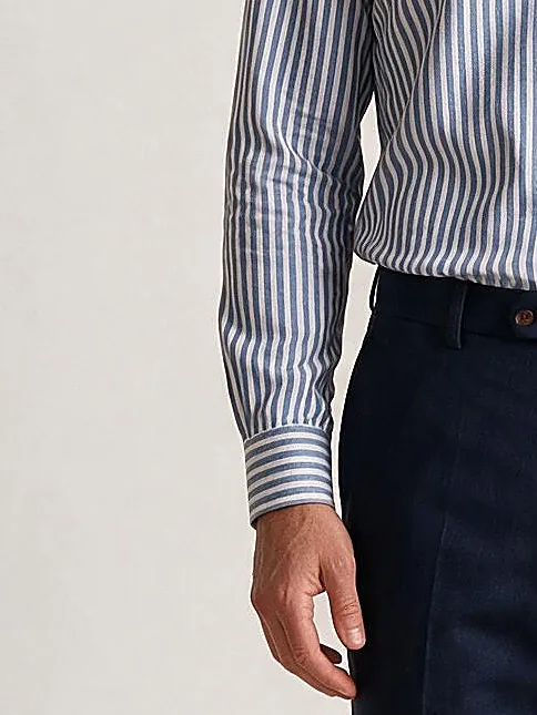 Blue Striped Cotton Twill Shirt, cuff detail