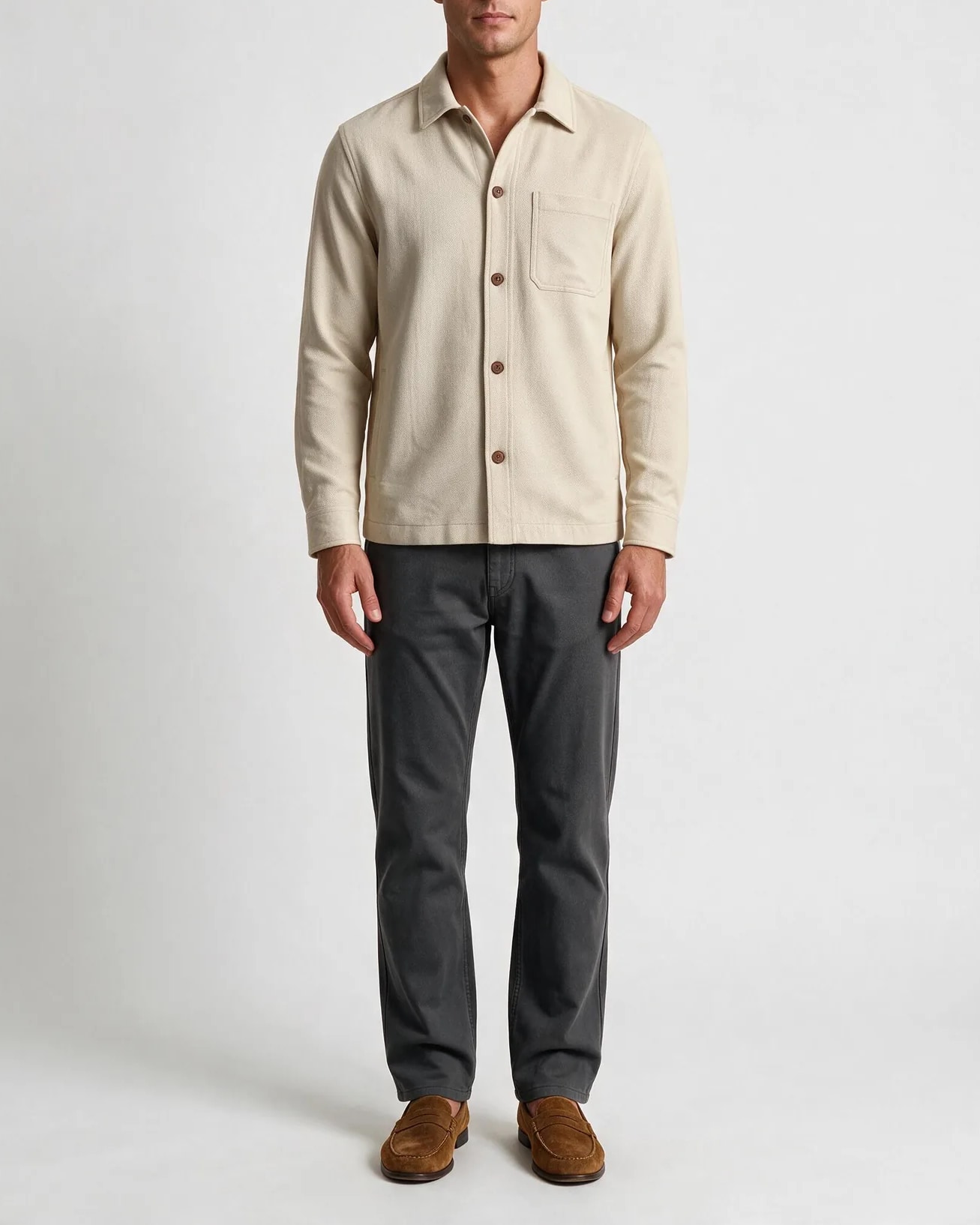 Off-White Cotton Shirt Jacket, on model