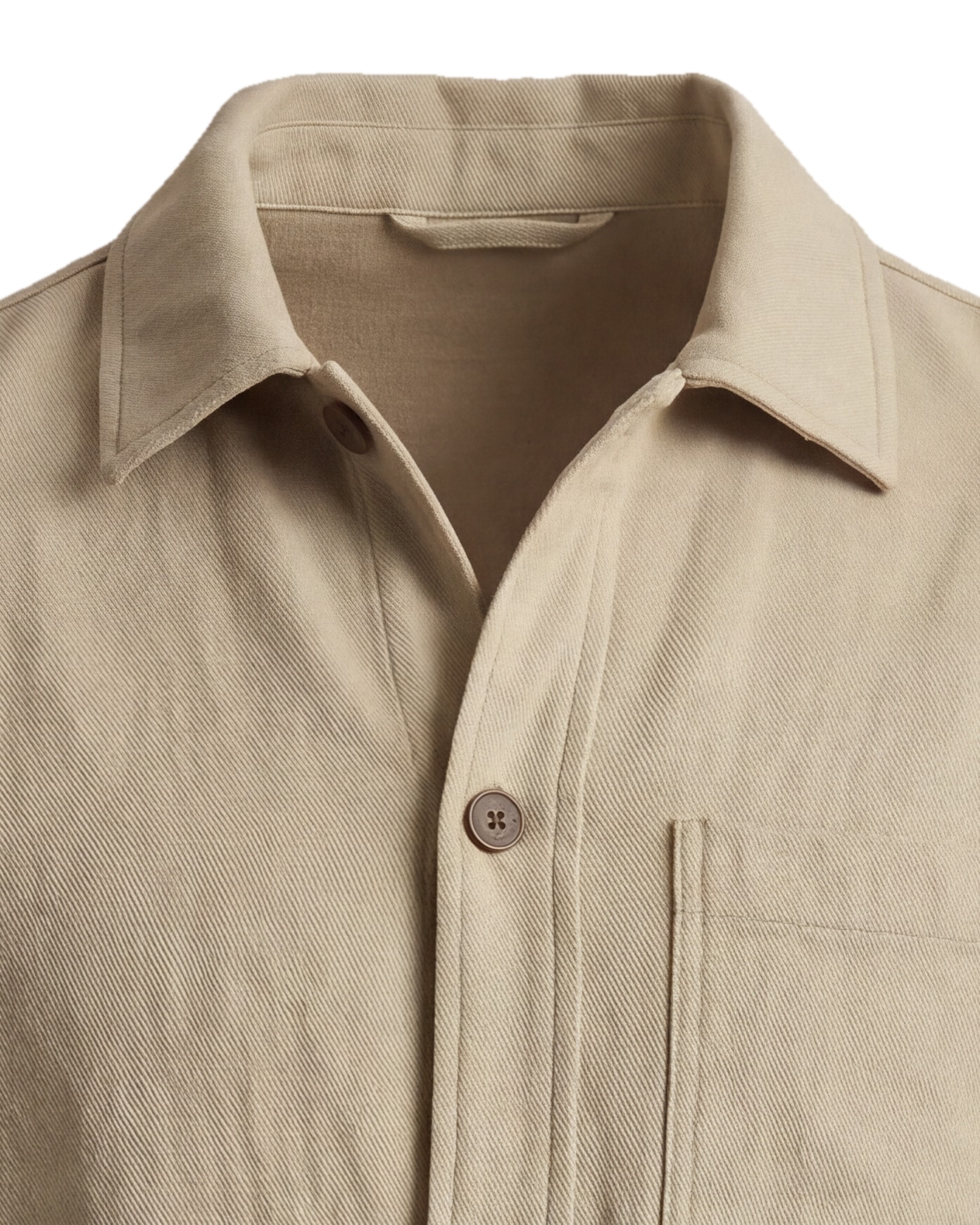 Stenfarvet bomuld shirt jacket, detalje af kraven