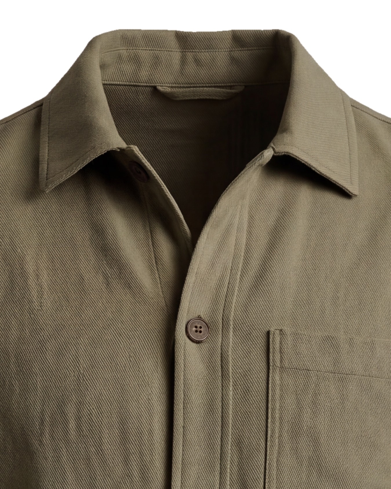 Olivengrøn bomuld shirt jacket, detalje af kraven