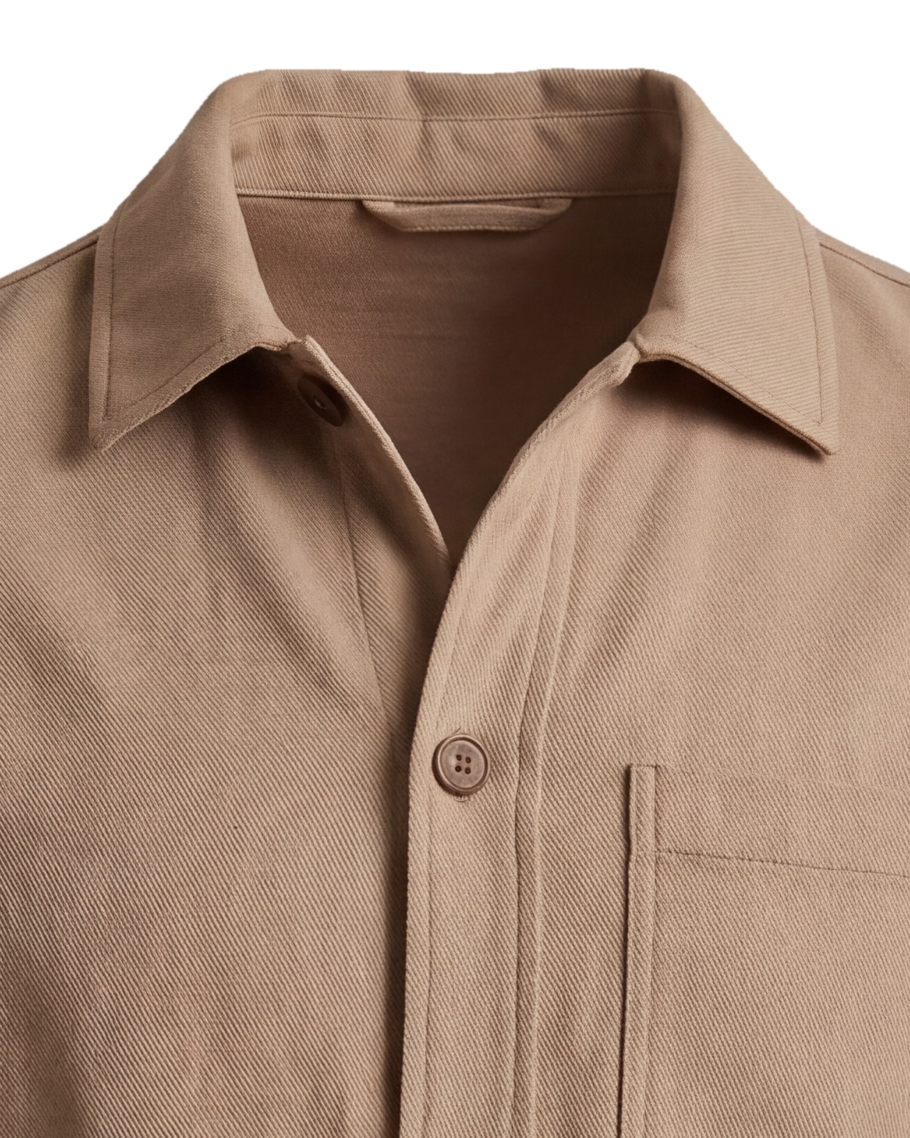 Stone-Coloured Cotton Twill Shirt Jacket, collar detail