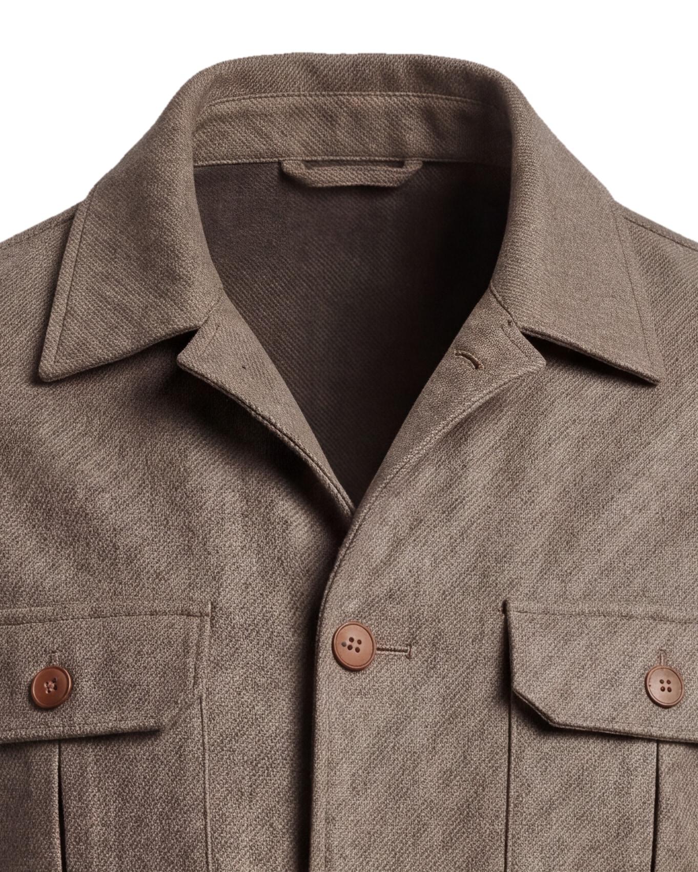 Gråbrun Merino uld shirt jacket, detalje af kraven