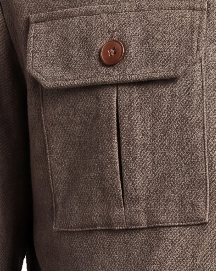 Gråbrun Merino uld shirt jacket, nærbillede af materialet
