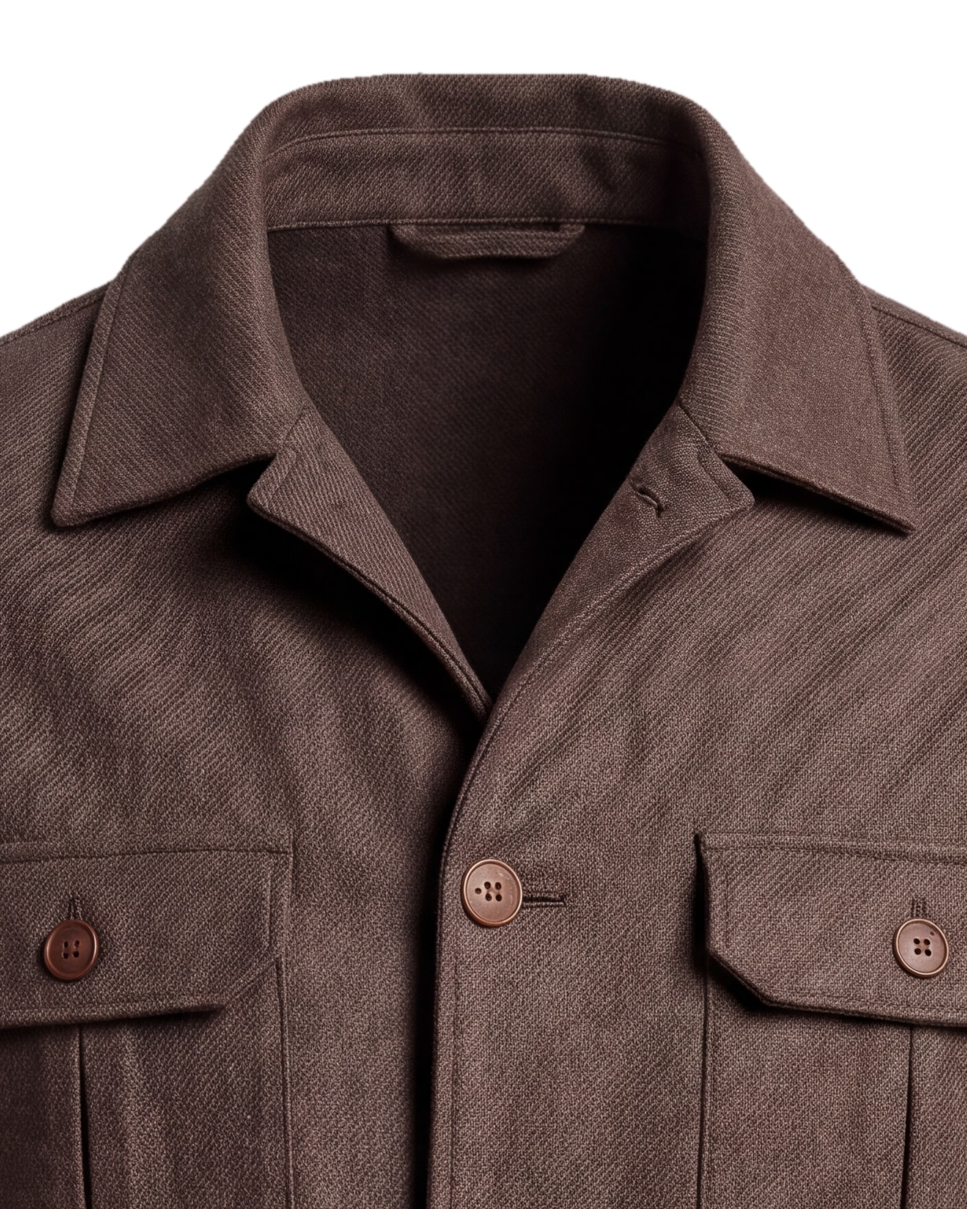 Kastanjebrun Merino uld shirt jacket, detalje af kraven