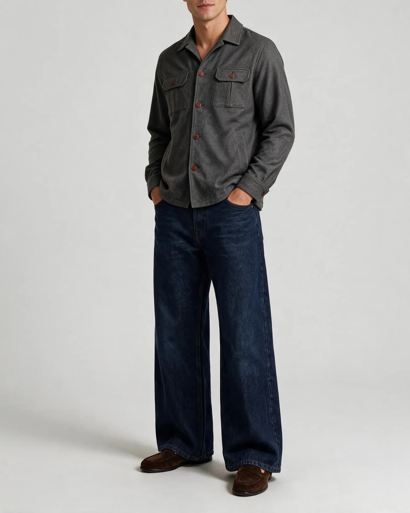 Grå Merino uld shirt jacket, på model