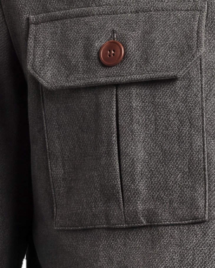 Grå Merino uld shirt jacket, nærbillede af materialet