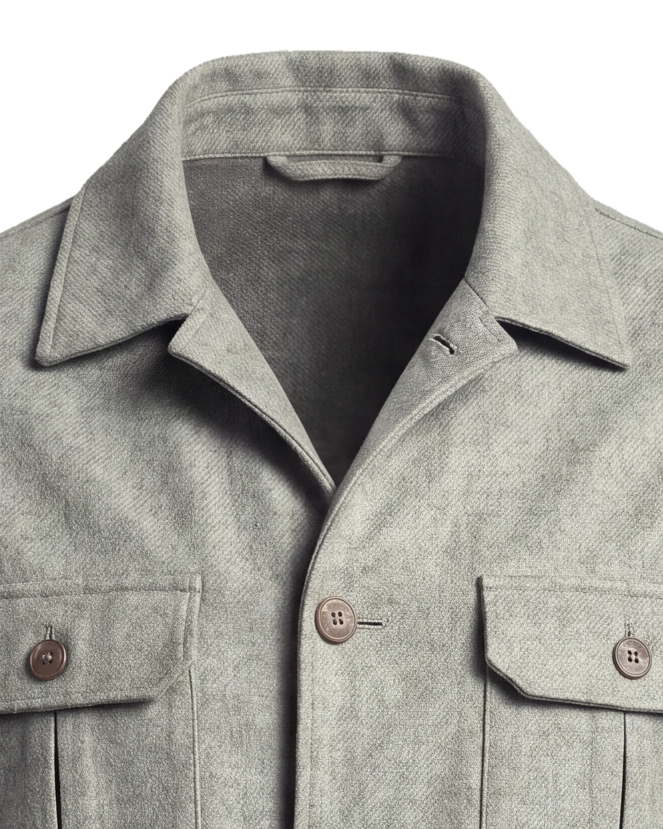 Lys grå uld flannel shirt jacket, detalje af kraven