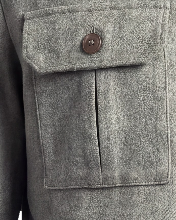 Lys grå uld flannel shirt jacket, nærbillede af materialet