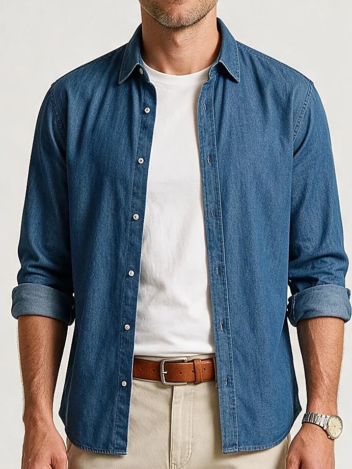 Mid Blue Denim Shirt, collar detail