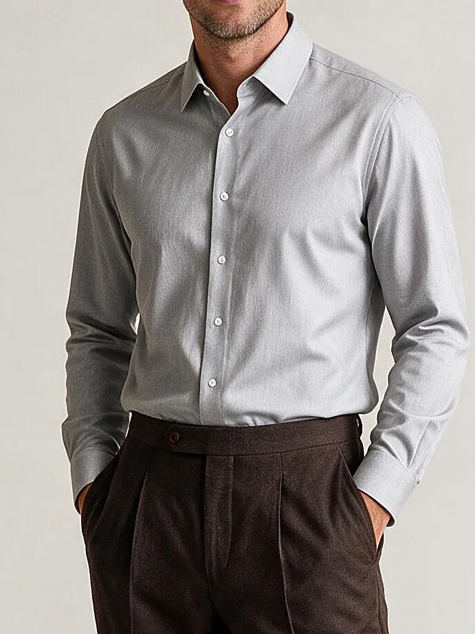 Light Grey Twill Shirt, collar detail