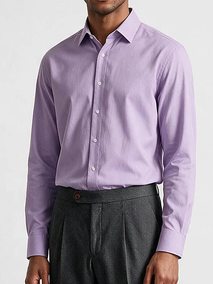 Light Lilac Shirt in Heavy Cotton, collar detail