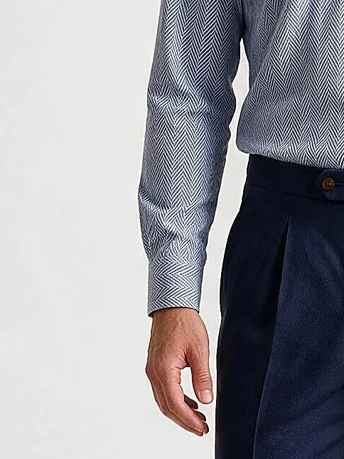Mid Blue Herringbone Shirt, cuff detail