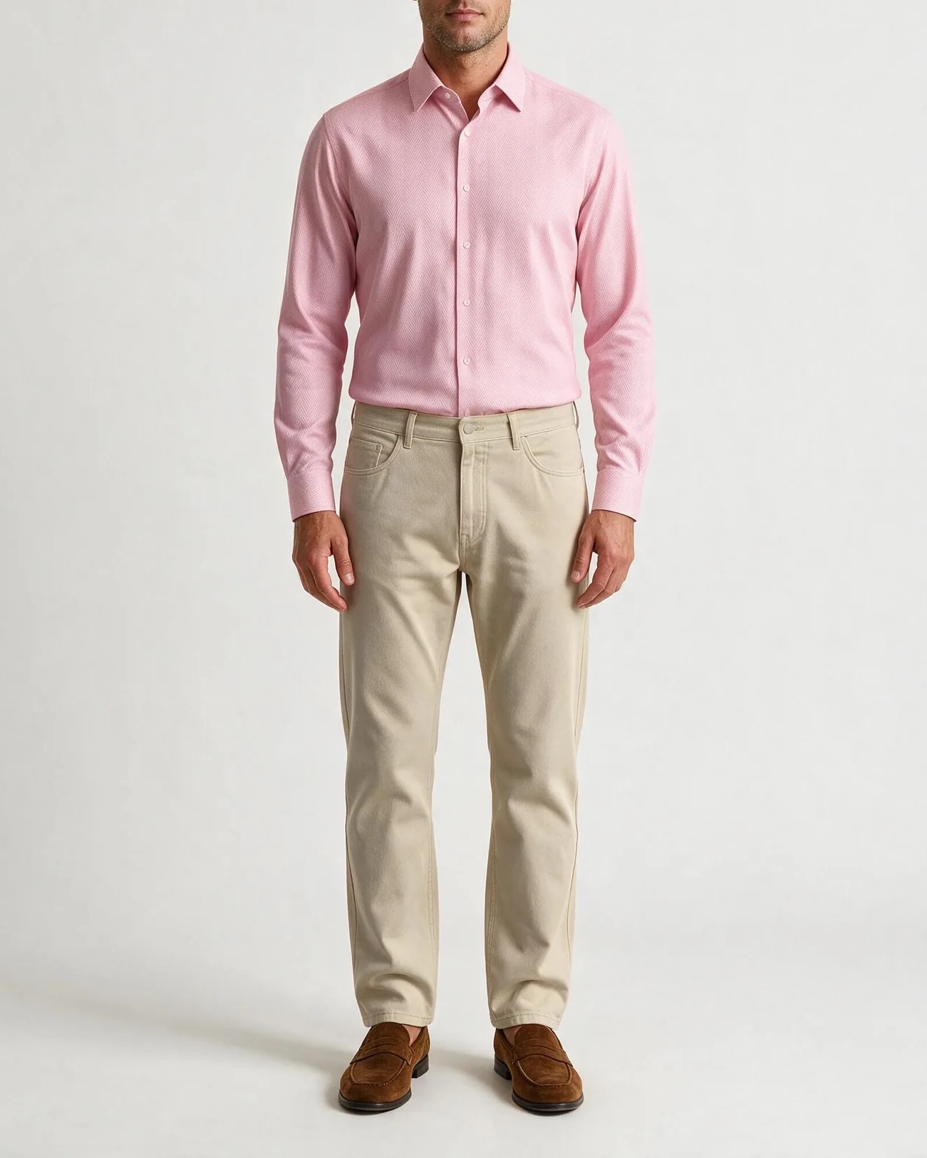 Sart rosa herringbone skjorte, på model