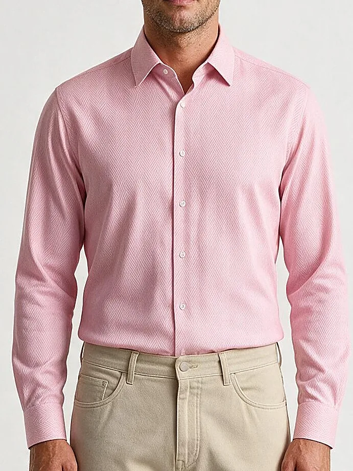 Sart rosa herringbone skjorte, detalje af kraven