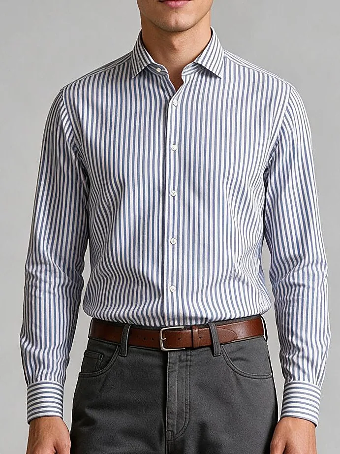 Blue and White Striped Shirt, collar detail