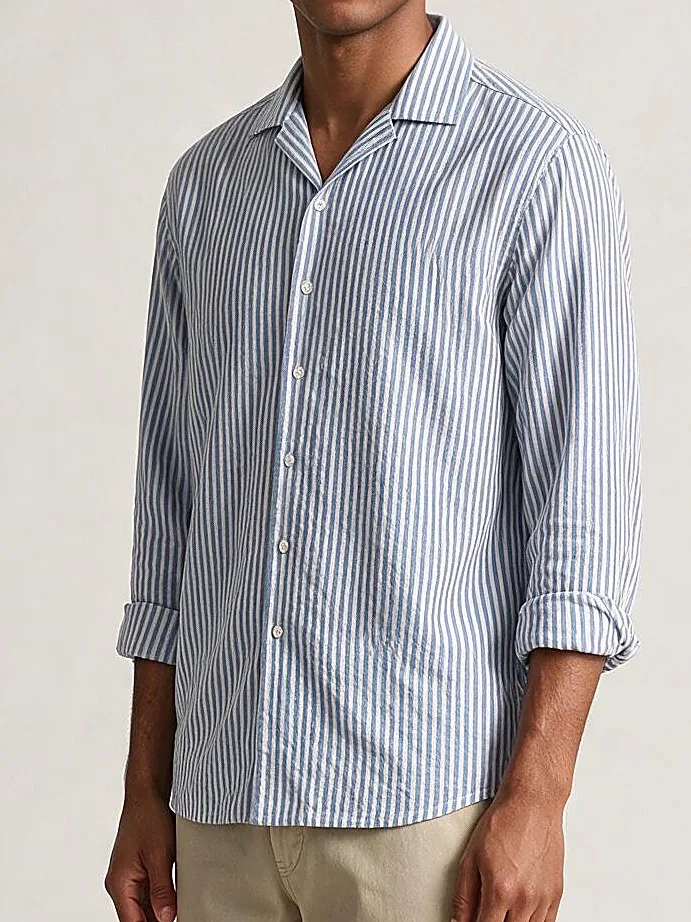 Light Blue Striped Seersucker Shirt, collar detail