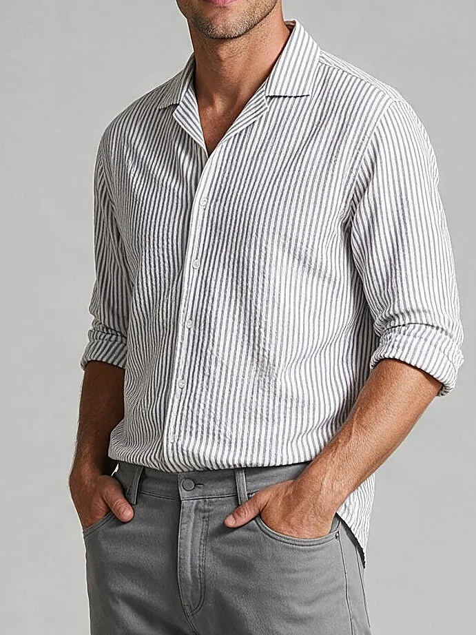 Grey and White Striped Shirt, collar detail