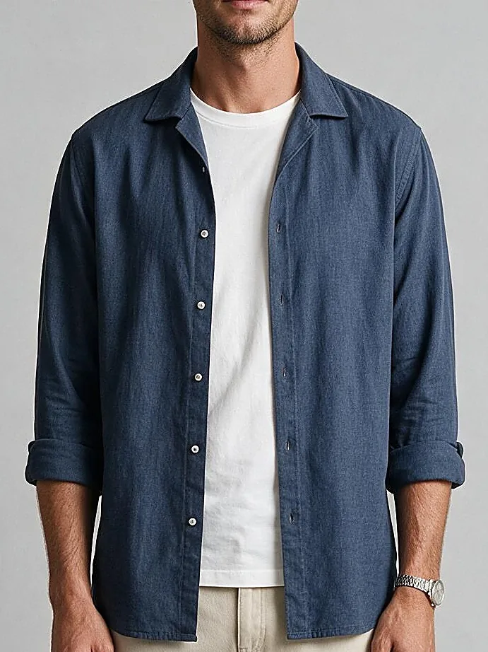 Navy Cotton Shirt, Navy Shirt, collar detail