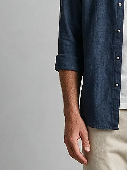 Navy Cotton Shirt, Navy Shirt, cuff detail