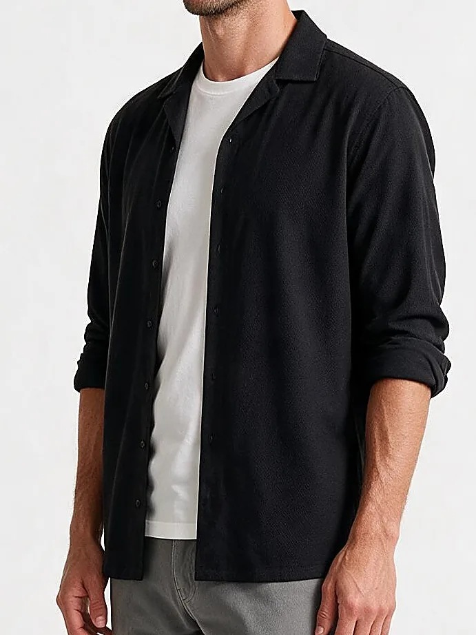 Black Heavy Cotton Shirt, collar detail