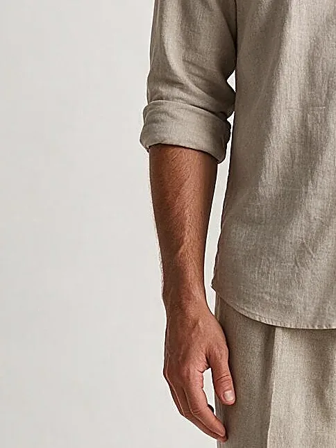 Off-White Linen Shirt with Mandarin Collar, cuff detail