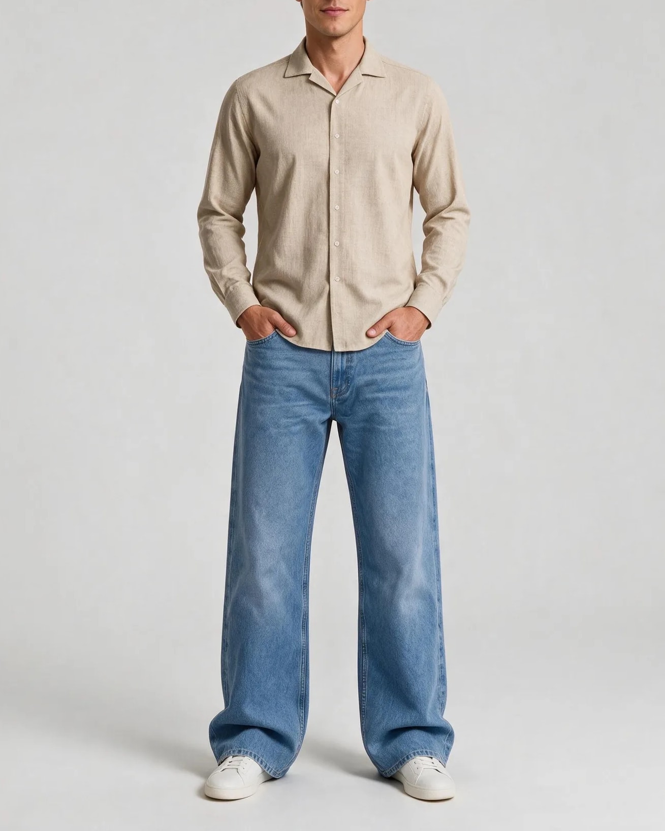 Sand Linen Shirt, on model
