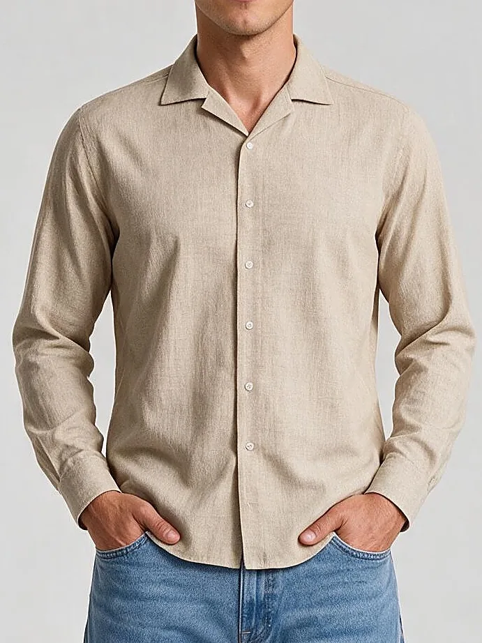 Sand Linen Shirt, collar detail