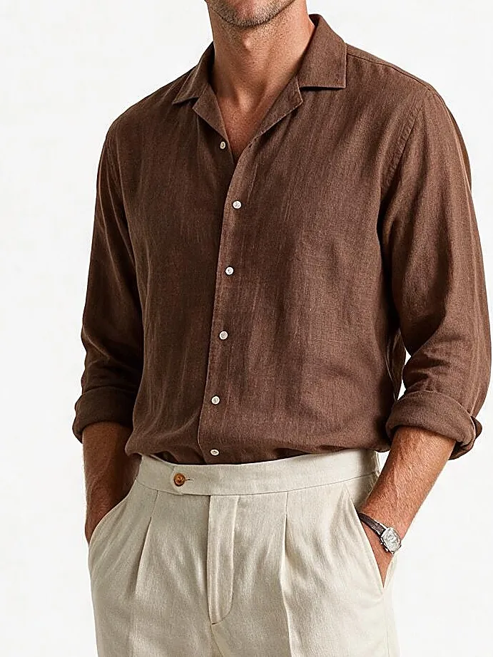 Brown Linen Shirt, collar detail