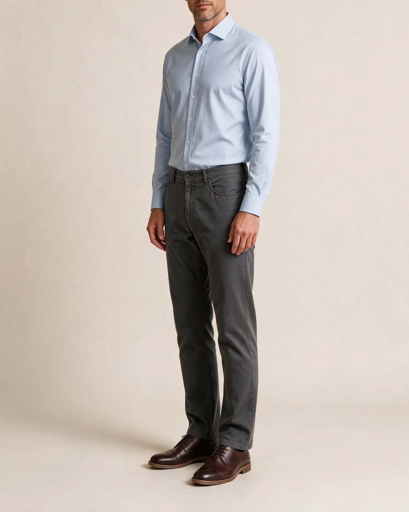 Light Blue Plain Shirt in Albini, on model