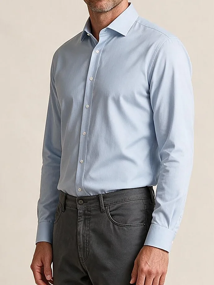 Light Blue Plain Shirt in Albini, collar detail