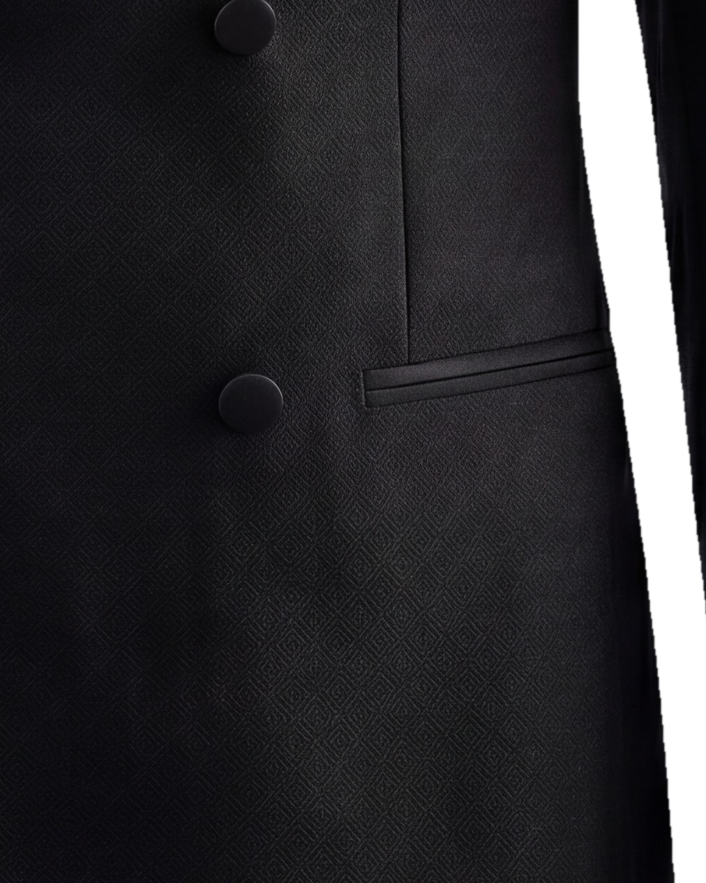 Black Double-Breasted Wool Jacquard Dinner Jacket, pocket detail