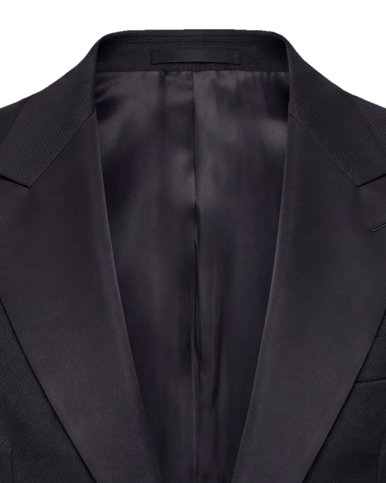 Black Wool Jacquard Dinner Jacket, collar detail