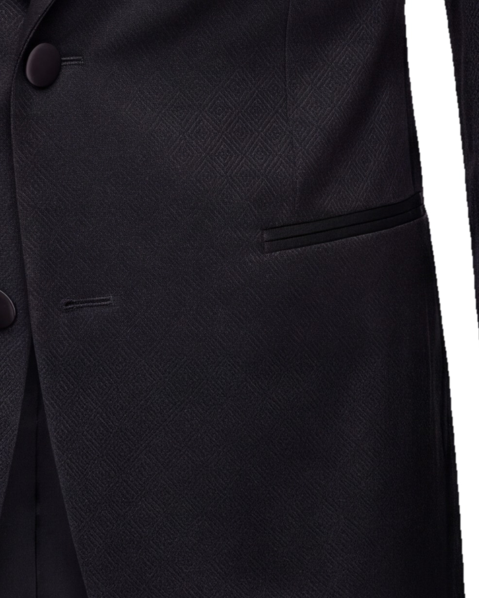 Black Wool Jacquard Dinner Jacket, pocket detail