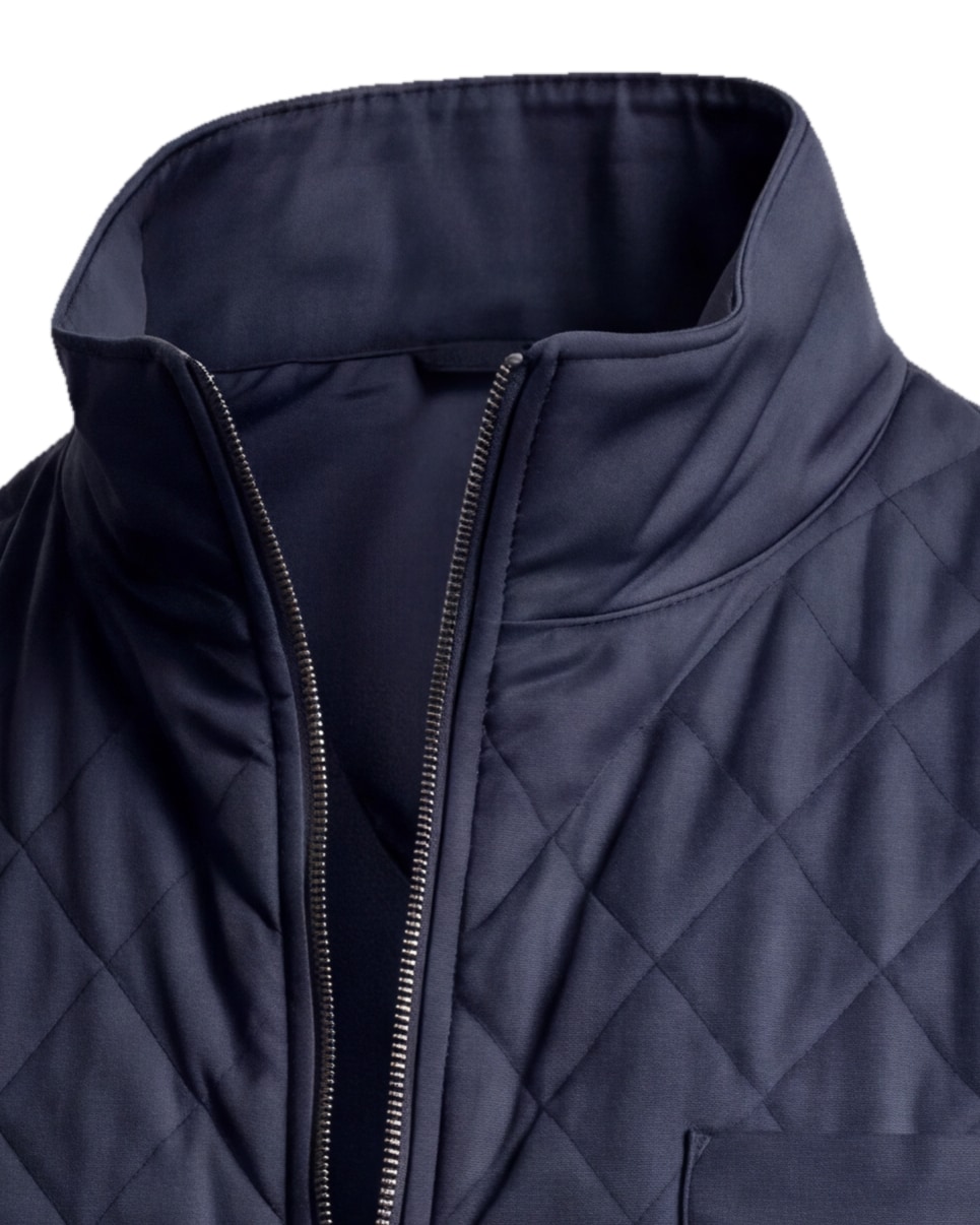 Navy Quilted Gilet, collar detail