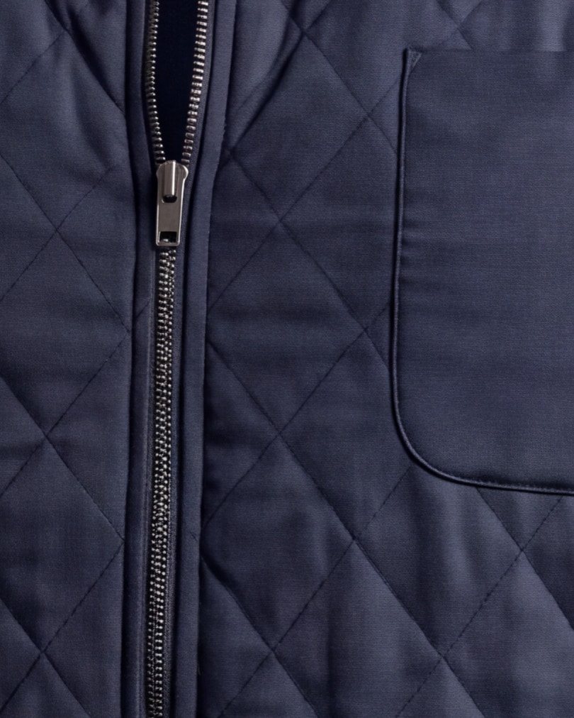 Navy Quilted Gilet, front view
