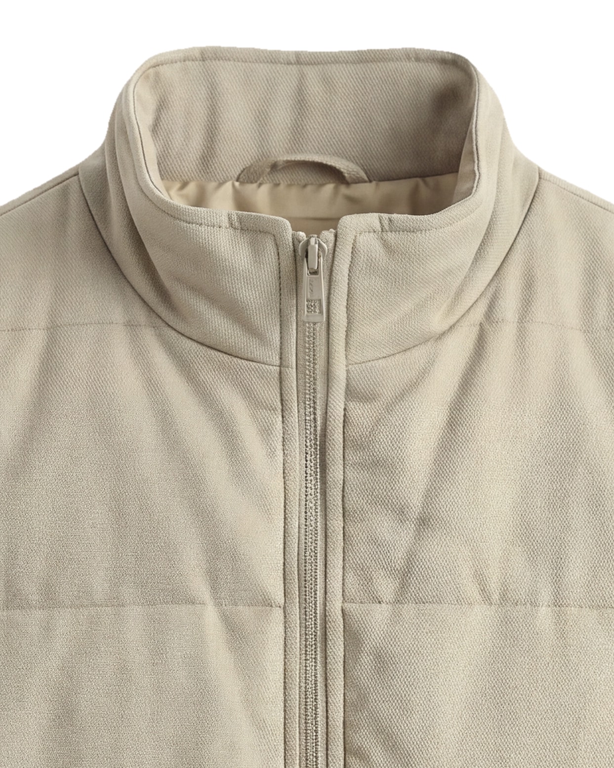 Beige Panelled Gilet, collar detail