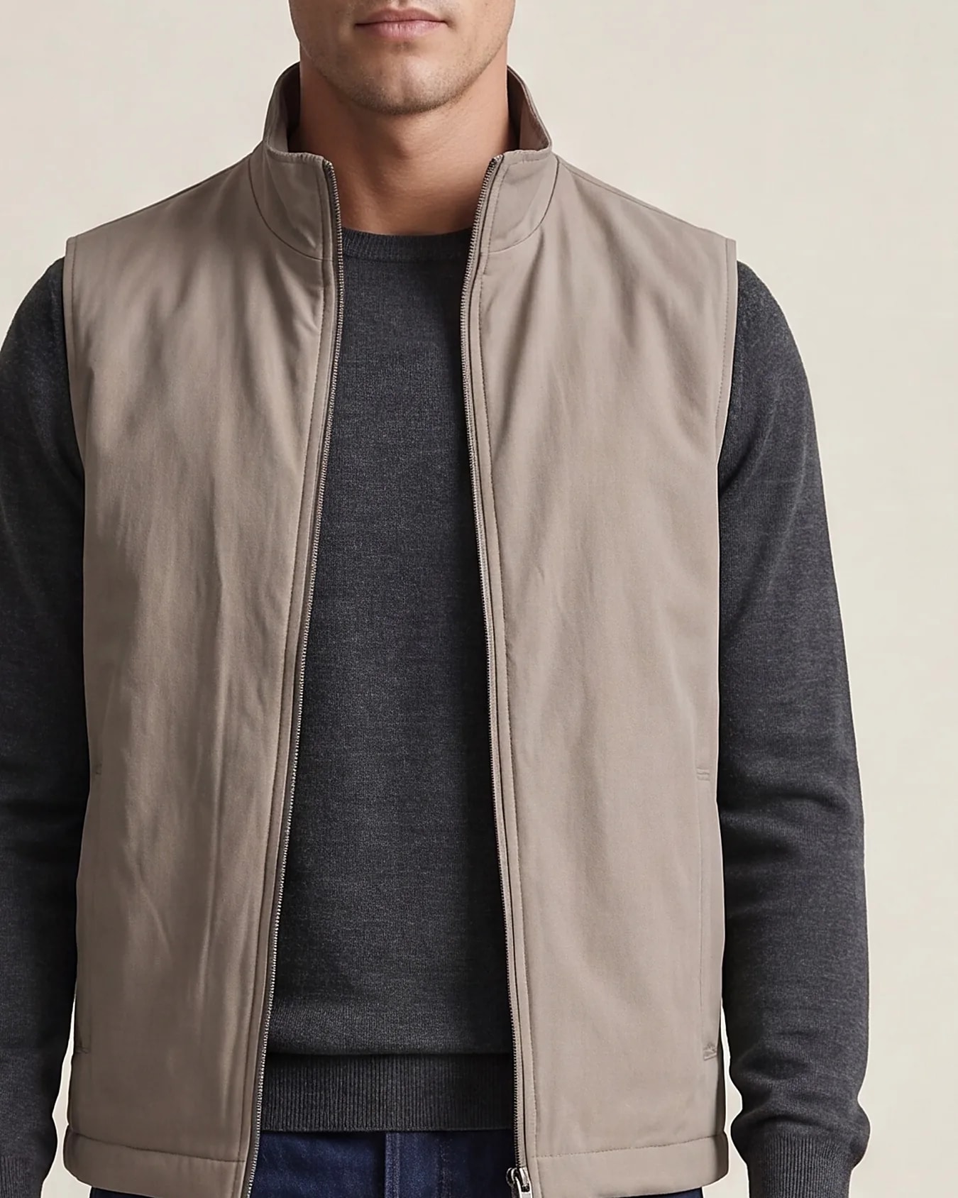 Light Brown Seasonal Gilet, collar detail