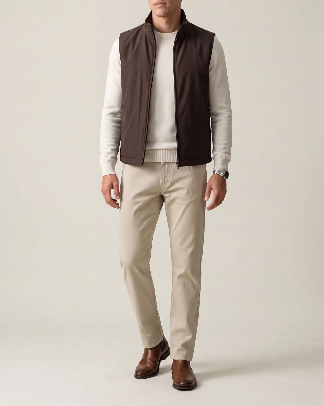 Brown Seasonal Gilet, on model