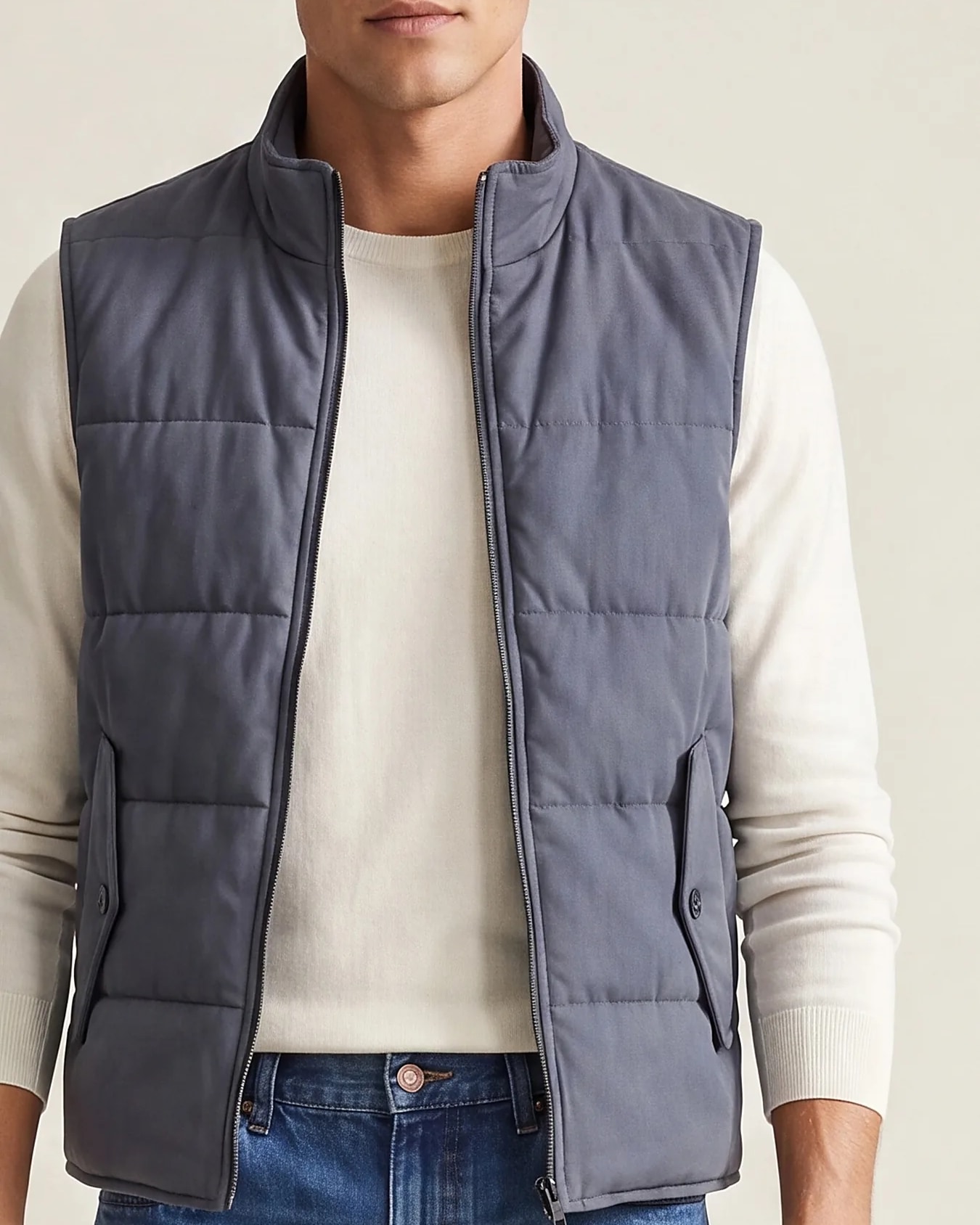Navy Panelled Gilet, collar detail