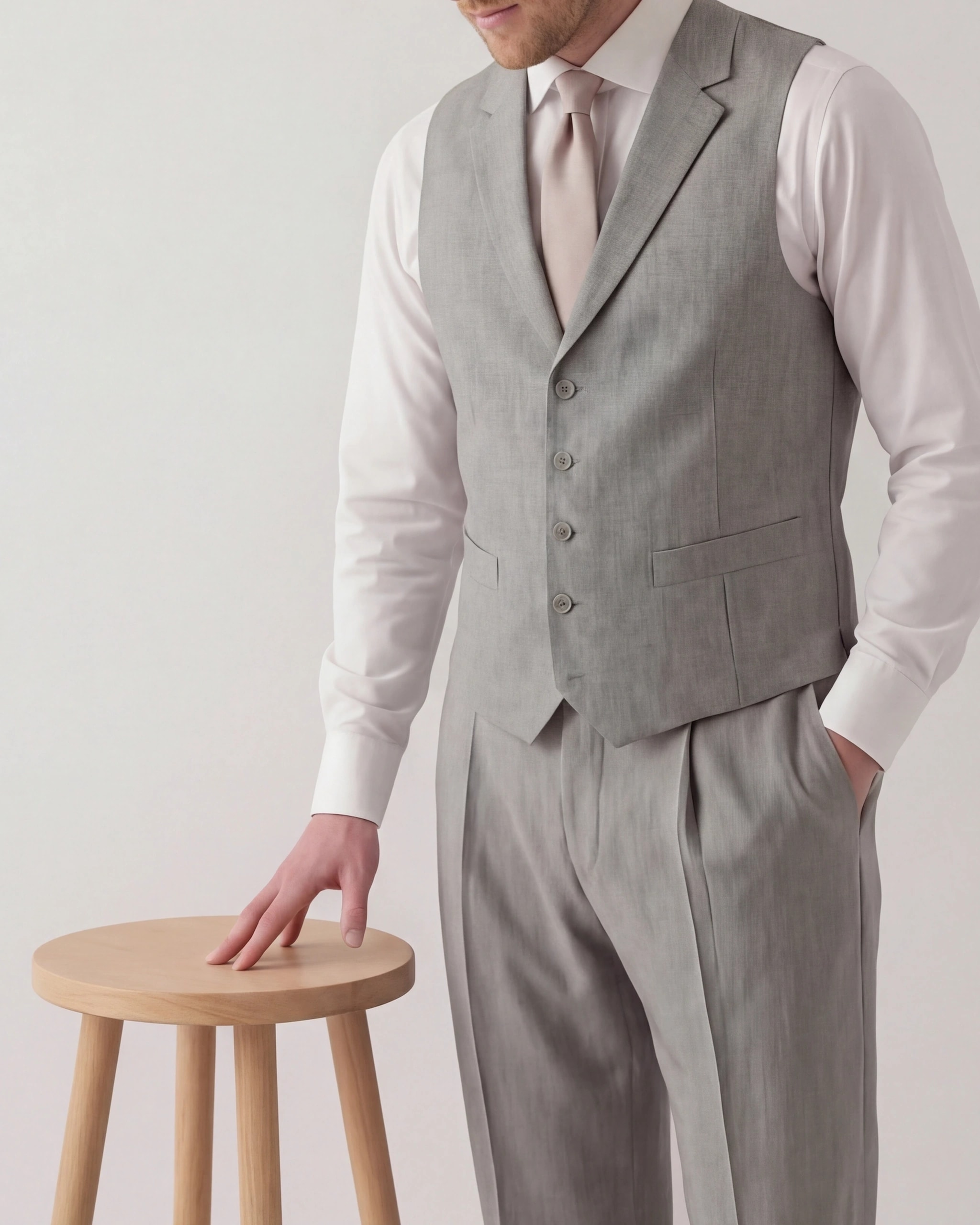 Lysegrå Super 130s uld vest, på model