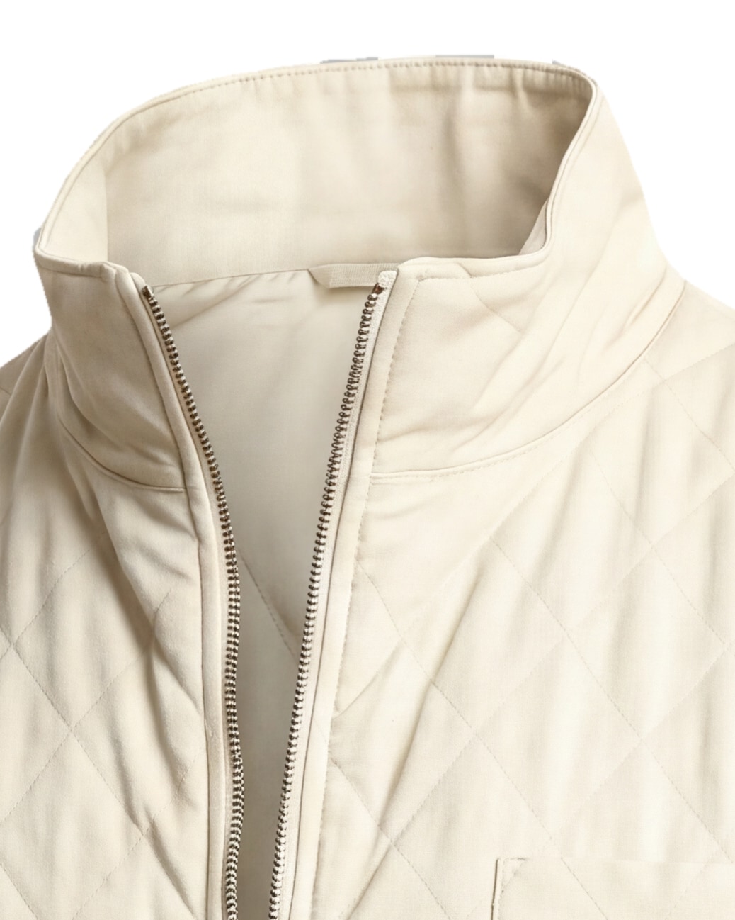 Cream Quilted Gilet, collar detail