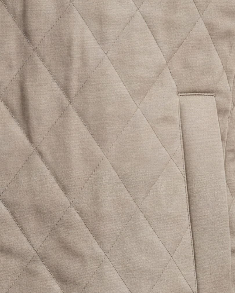 Stenfarvet quiltet gilet, detalje af lommen