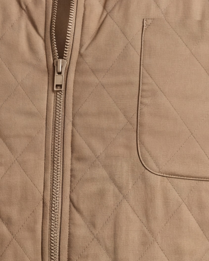 Camel Quilted Gilet, front view
