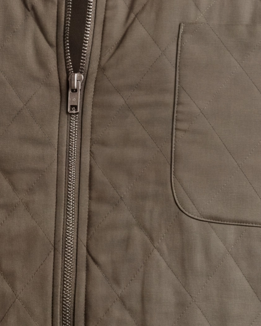 Khaki Green Quilted Gilet, front view