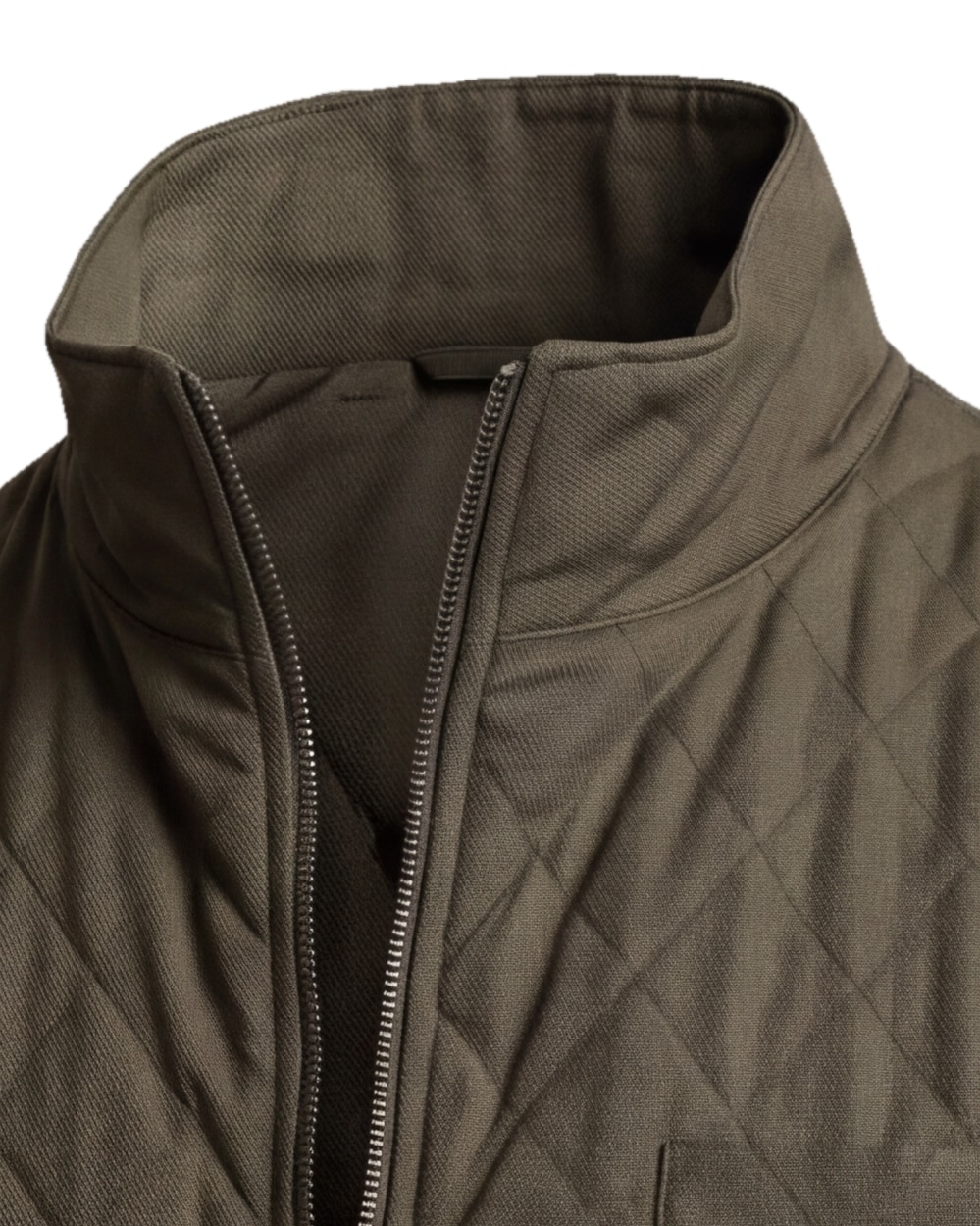 Dark Olive Quilted Gilet, collar detail